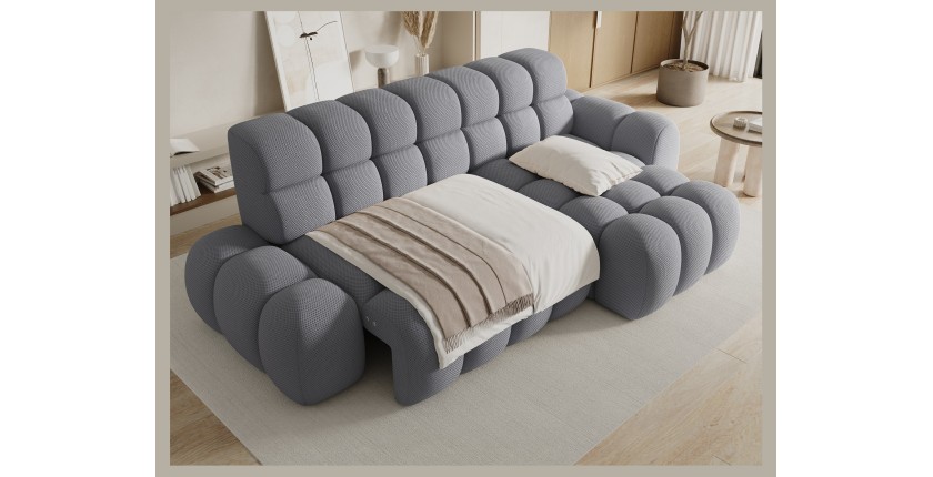 Canapé d’angle convertible BULLA 3 places gris angle droit – tissu nid d’abeille avec extension d’assise électrique