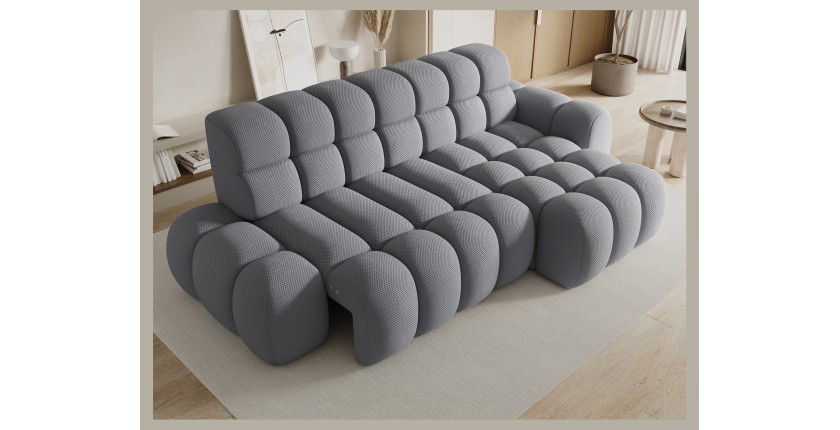 Canapé d’angle convertible BULLA 3 places gris angle droit – tissu nid d’abeille avec extension d’assise électrique