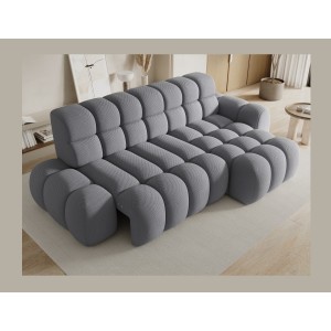 Canapé d’angle convertible BULLA 3 places gris angle droit – tissu nid d’abeille avec extension d’assise électrique