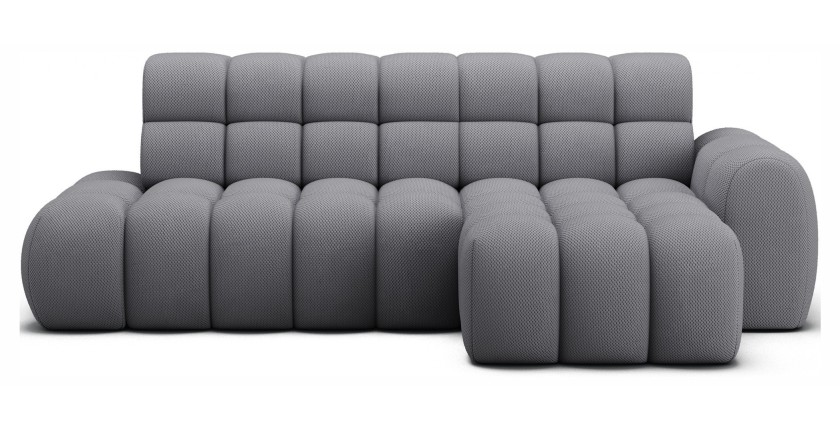 Canapé d’angle convertible BULLA 3 places gris angle droit – tissu nid d’abeille avec extension d’assise électrique
