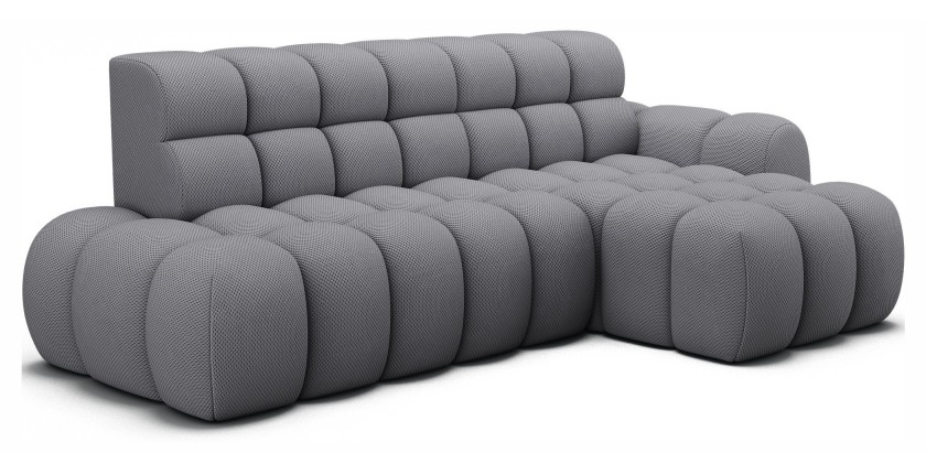 Canapé d’angle convertible BULLA 3 places gris angle droit – tissu nid d’abeille avec extension d’assise électrique