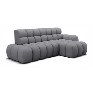Canapé d’angle convertible BULLA 3 places gris angle droit – tissu nid d’abeille avec extension d’assise électrique