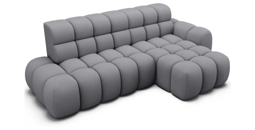 Canapé d’angle convertible BULLA 3 places gris angle droit – tissu nid d’abeille avec extension d’assise électrique