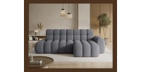 Canapé d’angle convertible BULLA 3 places gris angle droit – tissu nid d’abeille avec extension d’assise électrique