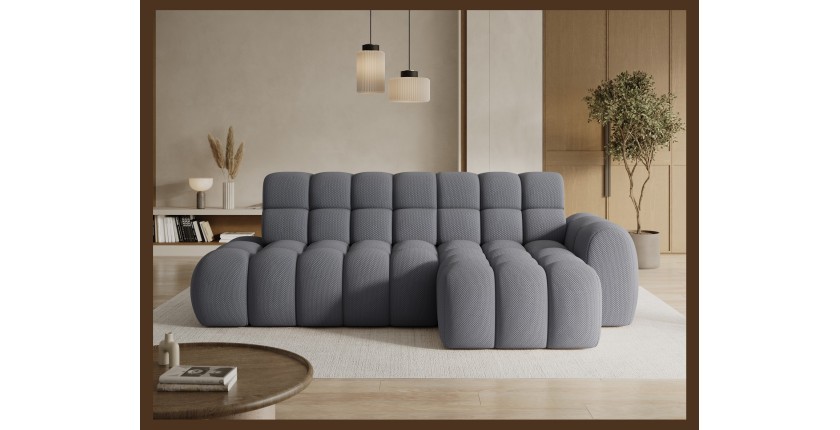 Canapé d’angle convertible BULLA 3 places gris angle droit – tissu nid d’abeille avec extension d’assise électrique