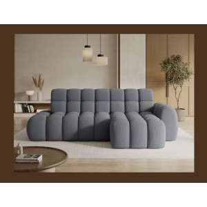 Canapé d’angle convertible BULLA 3 places gris angle droit – tissu nid d’abeille avec extension d’assise électrique