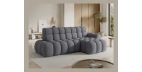Canapé d’angle convertible BULLA 3 places gris angle droit – tissu nid d’abeille avec extension d’assise électrique