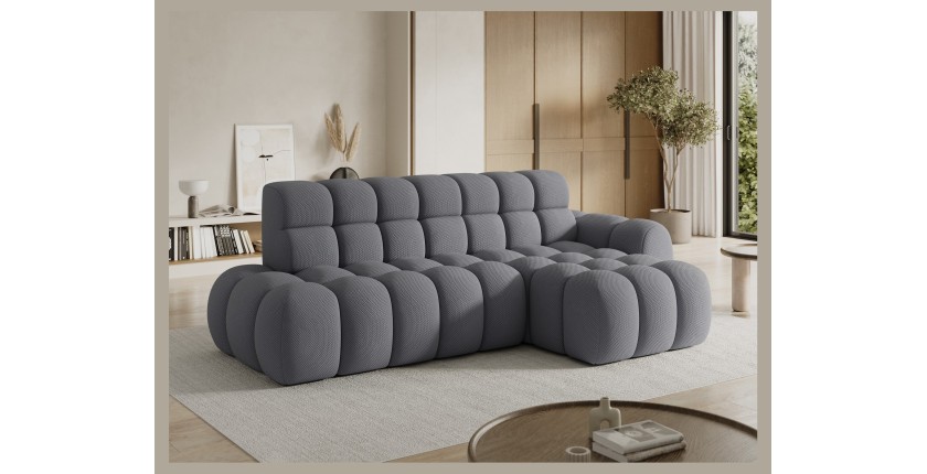 Canapé d’angle convertible BULLA 3 places gris angle droit – tissu nid d’abeille avec extension d’assise électrique