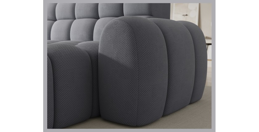 Canapé d’angle convertible BULLA 3 places gris angle droit – tissu nid d’abeille avec extension d’assise électrique