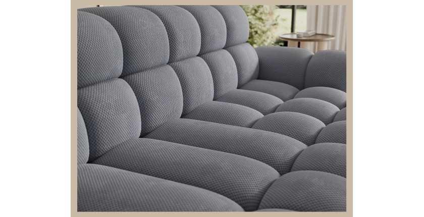 Canapé d’angle convertible BULLA 3 places gris angle droit – tissu nid d’abeille avec extension d’assise électrique
