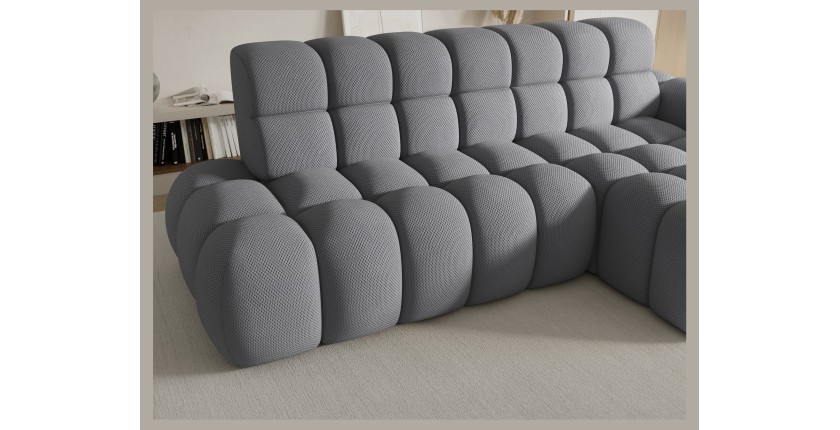 Canapé d’angle convertible BULLA 3 places gris angle droit – tissu nid d’abeille avec extension d’assise électrique