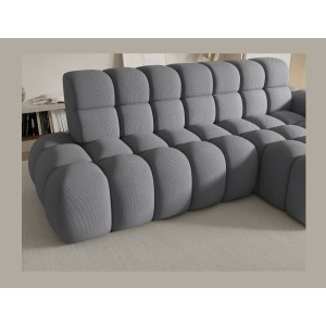 Canapé d’angle convertible BULLA 3 places gris angle droit – tissu nid d’abeille avec extension d’assise électrique