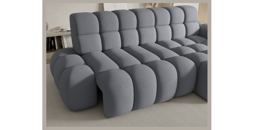 Canapé d’angle convertible BULLA 3 places gris angle droit – tissu nid d’abeille avec extension d’assise électrique