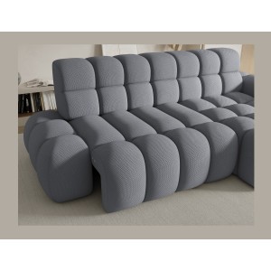 Canapé d’angle convertible BULLA 3 places gris angle droit – tissu nid d’abeille avec extension d’assise électrique