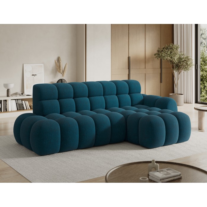 Hoekbank BULLA 3-zits blauw rechterhoek – bouclé stof met elektrische zitverlenging