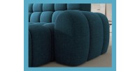 Canapé d’angle convertible BULLA 3 places bleu angle droit – tissu bouclette avec extension d’assise électrique