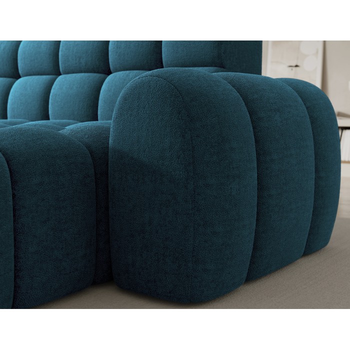 Hoekbank BULLA 3-zits blauw rechterhoek – bouclé stof met elektrische zitverlenging