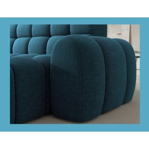 Canapé d’angle convertible BULLA 3 places bleu angle droit – tissu bouclette avec extension d’assise électrique