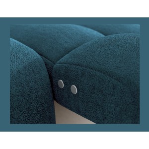 Canapé d’angle convertible BULLA 3 places bleu angle droit – tissu bouclette avec extension d’assise électrique