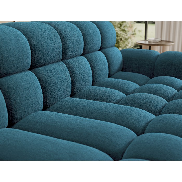 Hoekbank BULLA 3-zits blauw rechterhoek – bouclé stof met elektrische zitverlenging