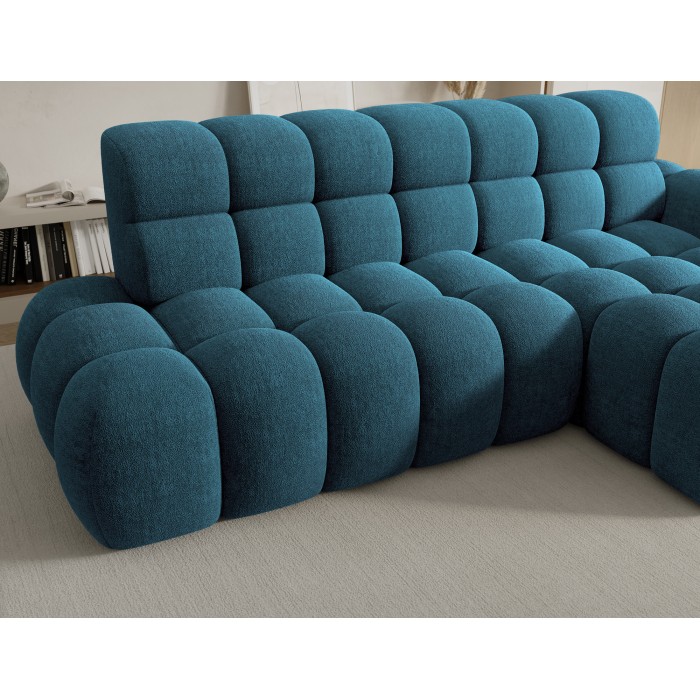 Hoekbank BULLA 3-zits blauw rechterhoek – bouclé stof met elektrische zitverlenging