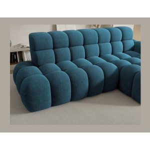 Canapé d’angle convertible BULLA 3 places bleu angle droit – tissu bouclette avec extension d’assise électrique