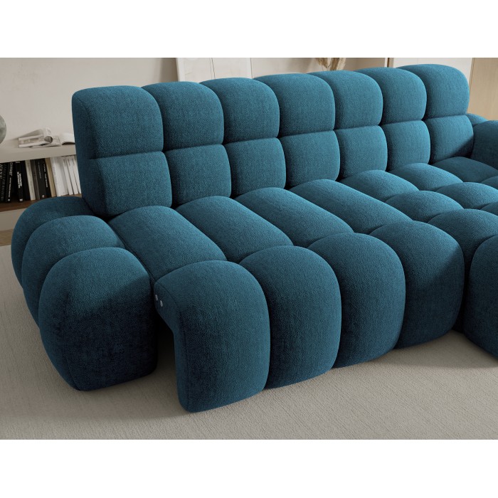 Hoekbank BULLA 3-zits blauw rechterhoek – bouclé stof met elektrische zitverlenging