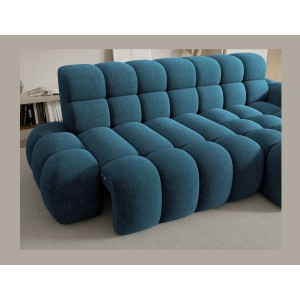 Canapé d’angle convertible BULLA 3 places bleu angle droit – tissu bouclette avec extension d’assise électrique