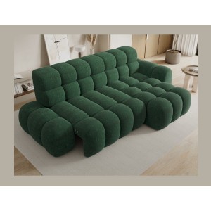 Canapé d’angle convertible BULLA 3 places vert angle droit – tissu bouclette avec extension d’assise électrique
