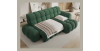 Canapé d’angle convertible BULLA 3 places vert angle droit – tissu bouclette avec extension d’assise électrique