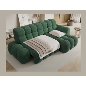 Canapé d’angle convertible BULLA 3 places vert angle droit – tissu bouclette avec extension d’assise électrique