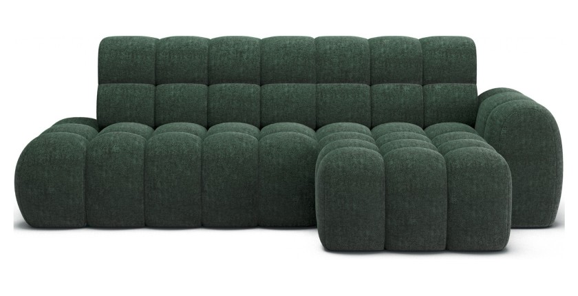 Canapé d’angle convertible BULLA 3 places vert angle droit – tissu bouclette avec extension d’assise électrique