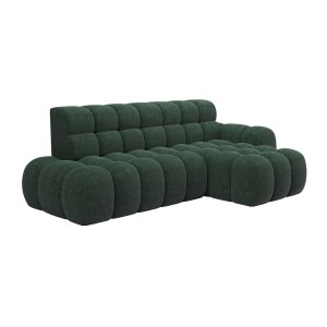 Canapé d’angle convertible BULLA 3 places vert angle droit – tissu bouclette avec extension d’assise électrique
