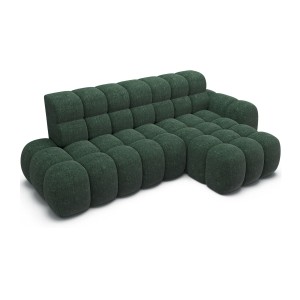 Canapé d’angle convertible BULLA 3 places vert angle droit – tissu bouclette avec extension d’assise électrique
