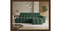 Canapé d’angle convertible BULLA 3 places vert angle droit – tissu bouclette avec extension d’assise électrique