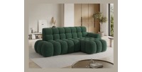 Canapé d’angle convertible BULLA 3 places vert angle droit – tissu bouclette avec extension d’assise électrique