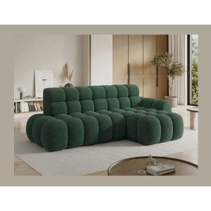 Canapé d’angle convertible BULLA 3 places vert angle droit – tissu bouclette avec extension d’assise électrique