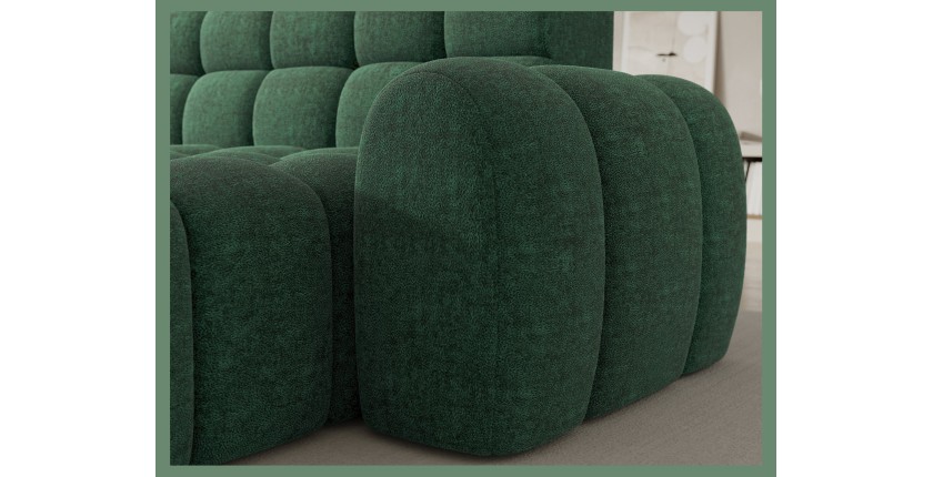 Canapé d’angle convertible BULLA 3 places vert angle droit – tissu bouclette avec extension d’assise électrique