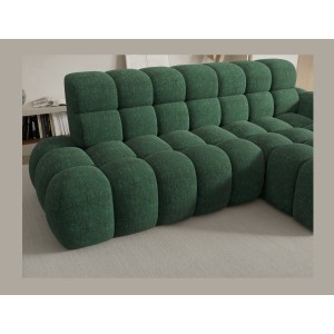 Canapé d’angle convertible BULLA 3 places vert angle droit – tissu bouclette avec extension d’assise électrique