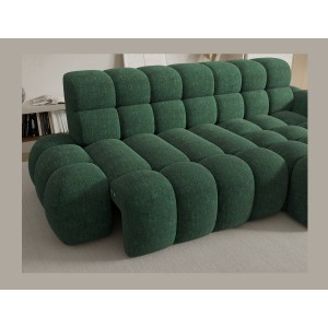 Canapé d’angle convertible BULLA 3 places vert angle droit – tissu bouclette avec extension d’assise électrique