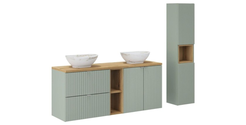 Ensemble ELVINA 170cm : meubles sous vasques, niches visibles, colonne, vasques à poser