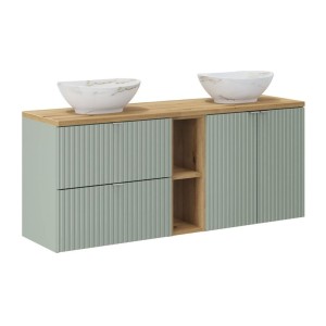 Ensemble ELVINA 140cm : meubles sous vasque, niches visibles, plan pour vasque et vasques à poser marbrée