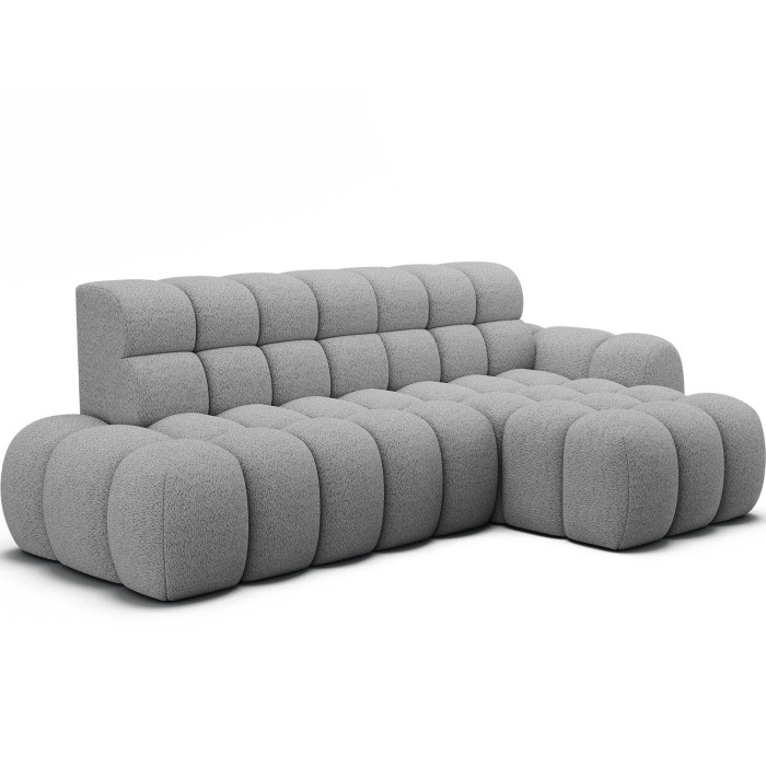 Ecksofa BULLA 3-Sitzer grau rechte Ecke – Schlingenstoff mit elektrischer Sitzerweiterung