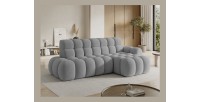 Canapé d’angle convertible BULLA 3 places gris angle droit – tissu bouclette avec extension d’assise électrique