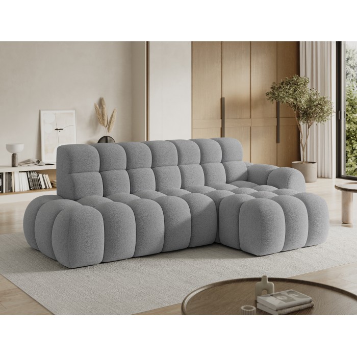 Ecksofa BULLA 3-Sitzer grau rechte Ecke – Schlingenstoff mit elektrischer Sitzerweiterung