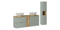 Ensemble ELVINA 170cm : Meubles sous vasques, niches fermées, vasques à poser, colonne