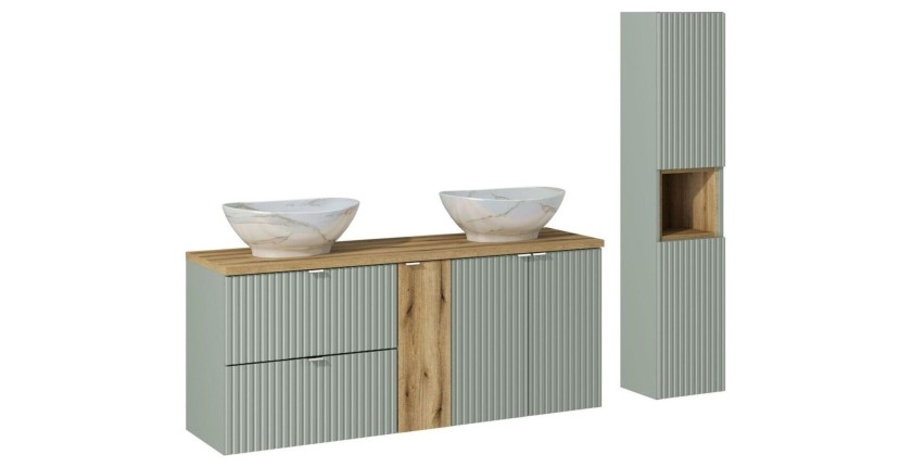 Ensemble ELVINA 170cm : Meubles sous vasques, niches fermées, vasques à poser, colonne