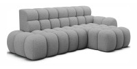 Canapé d’angle convertible BULLA 3 places gris angle droit – tissu bouclette avec extension d’assise électrique