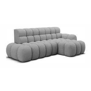 Canapé d’angle convertible BULLA 3 places gris angle droit – tissu bouclette avec extension d’assise électrique