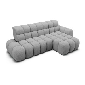 Canapé d’angle convertible BULLA 3 places gris angle droit – tissu bouclette avec extension d’assise électrique